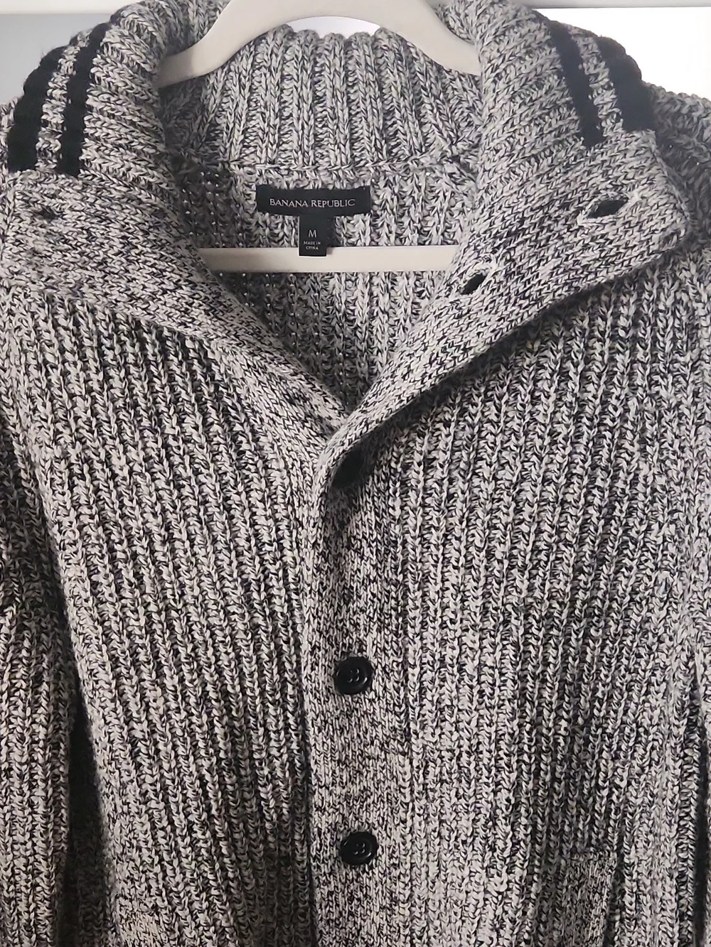 Banana Republic Men’s Black and Gray Marled Shawl Collar Cardigan